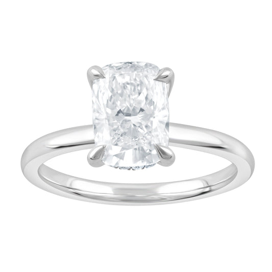 Hidden Accent Lab-Grown Diamond Complete Engagement Ring in 14 Karat White with 1 Cushion Lab Grown Diamond, Color: F, Clarity: VS2, totaling 2.02ctw (White Gold)