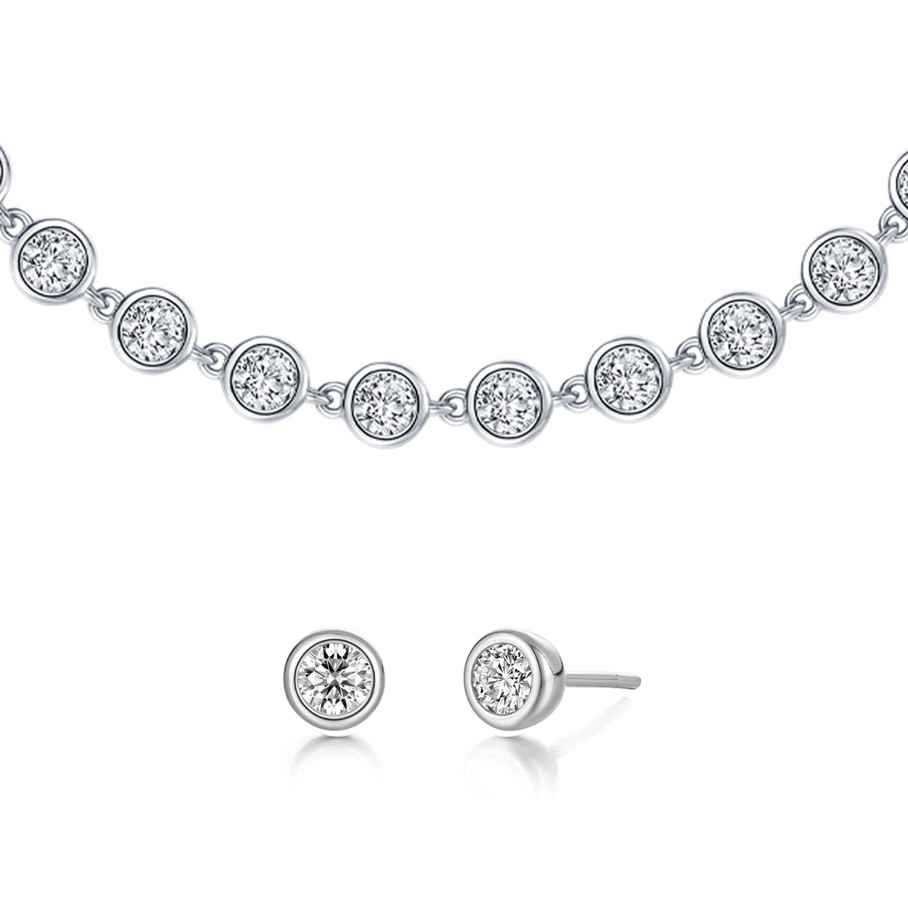 Bezel-set simulated diamond earrings and bracelet.