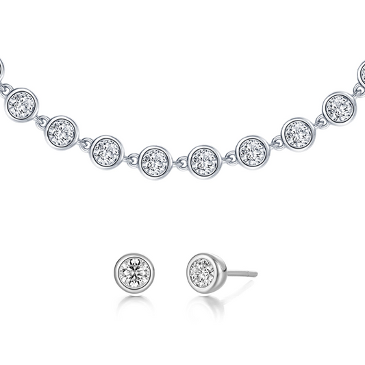 Bezel-set simulated diamond earrings and bracelet.