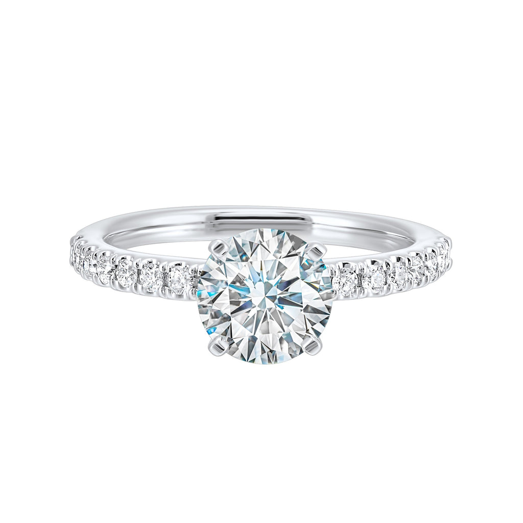 14K white gold ring with round diamonds.