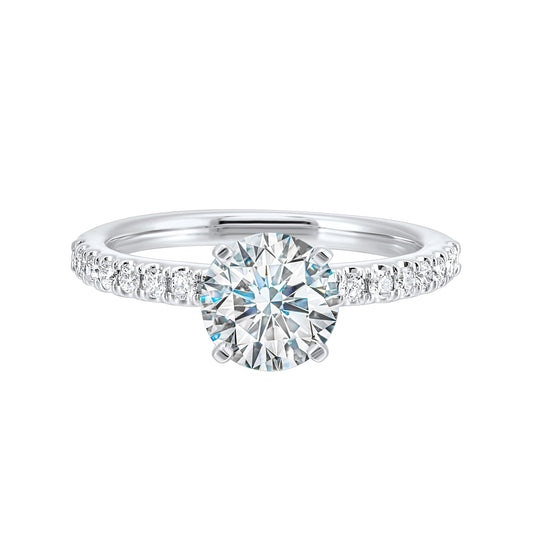 14K white gold ring with round diamonds.