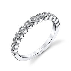 14K white gold band with round diamonds