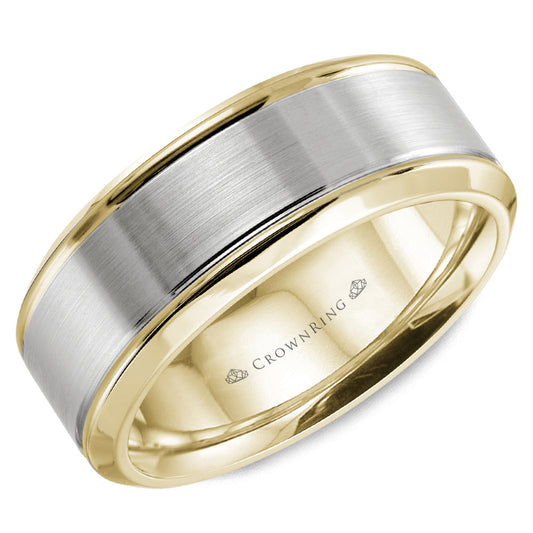 Two-tone gold band, polished satin finish.