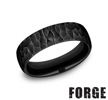 Hammered black titanium men's band, 6.5MM wide.