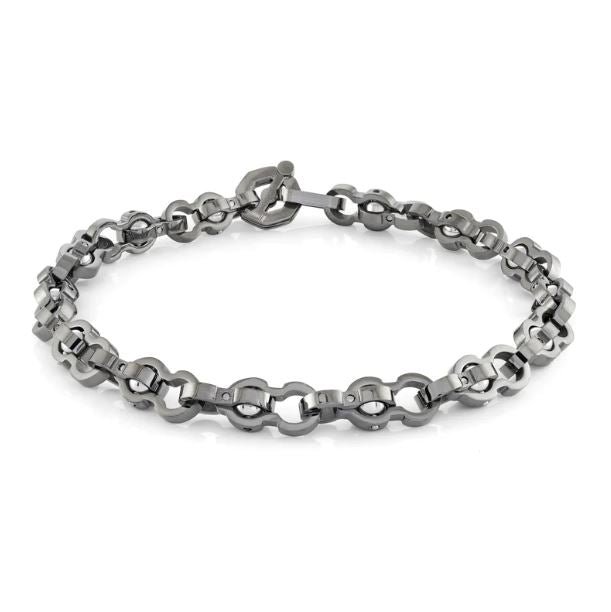 Dark grey stainless steel bracelet, toggle clasp.