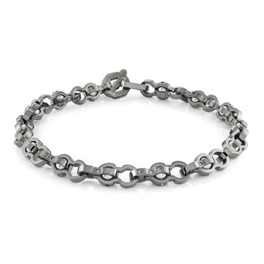 Dark grey stainless steel bracelet, toggle clasp.
