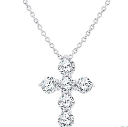 Cross necklace with round diamonds, yellow gold.