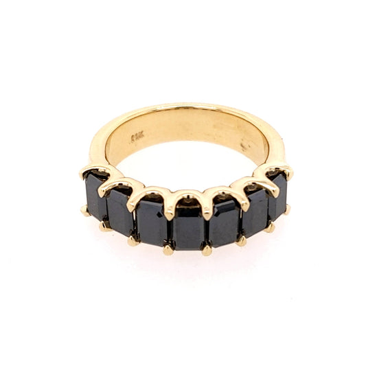 14K yellow gold band, black emerald diamonds.