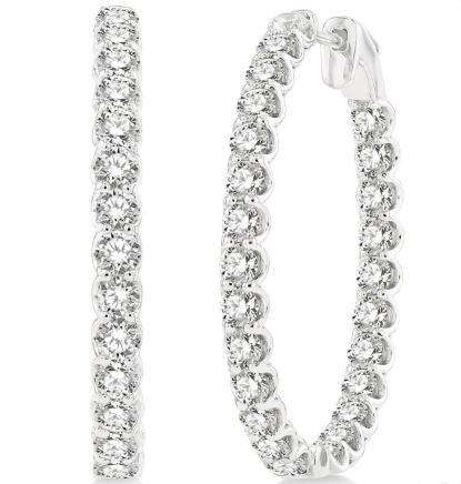 ReMARKable Designs Oval Hoop Natural Diamond Earrings in 14 Karat White Gold with 5.00ctw Round Diamonds