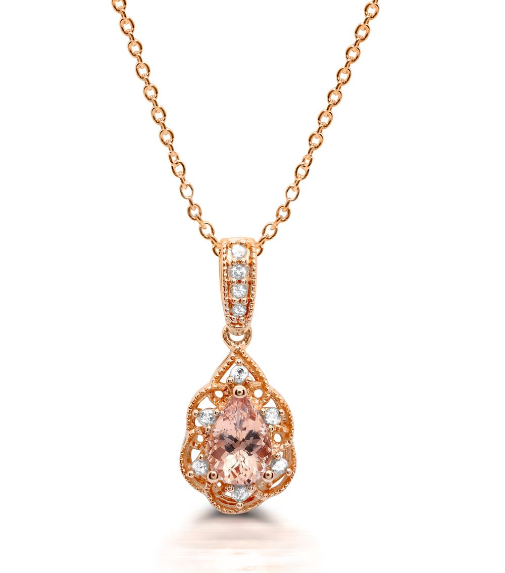 Morganite and diamond rose gold necklace.