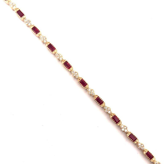 Color Gemstone Bracelet in 14 Karat Yellow with 18 Baguette Rubies 2.61ctw