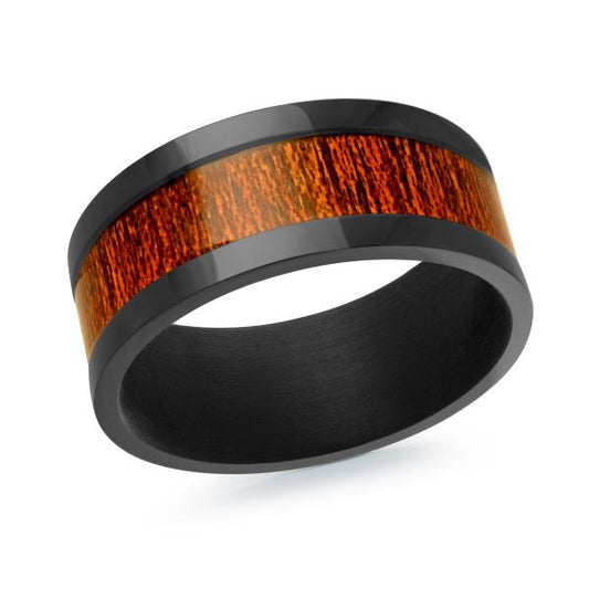 Tantalum black band with wood inlay.