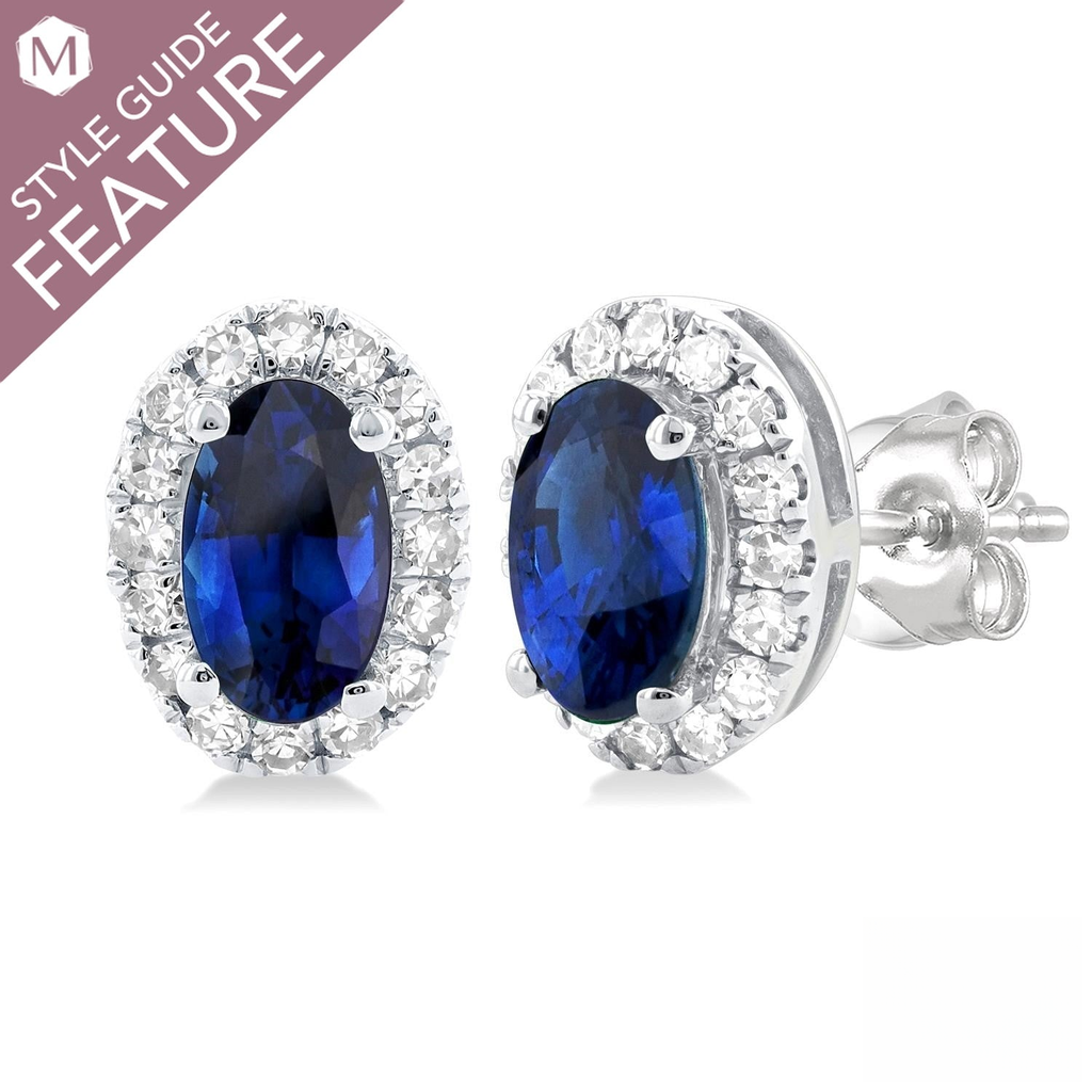 Oval sapphire earrings in white gold.