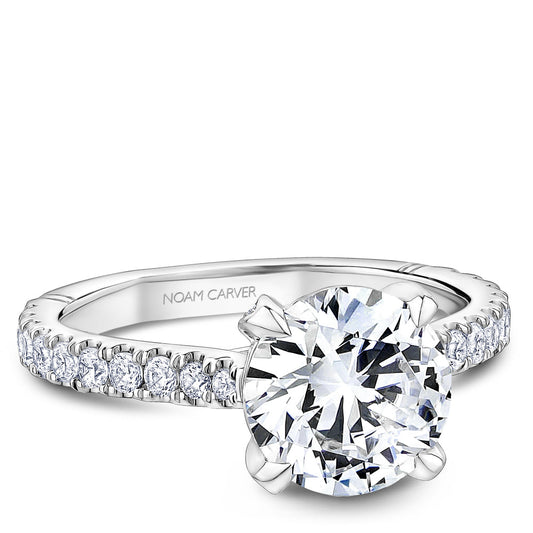 14K white gold engagement ring with 56 round diamonds.