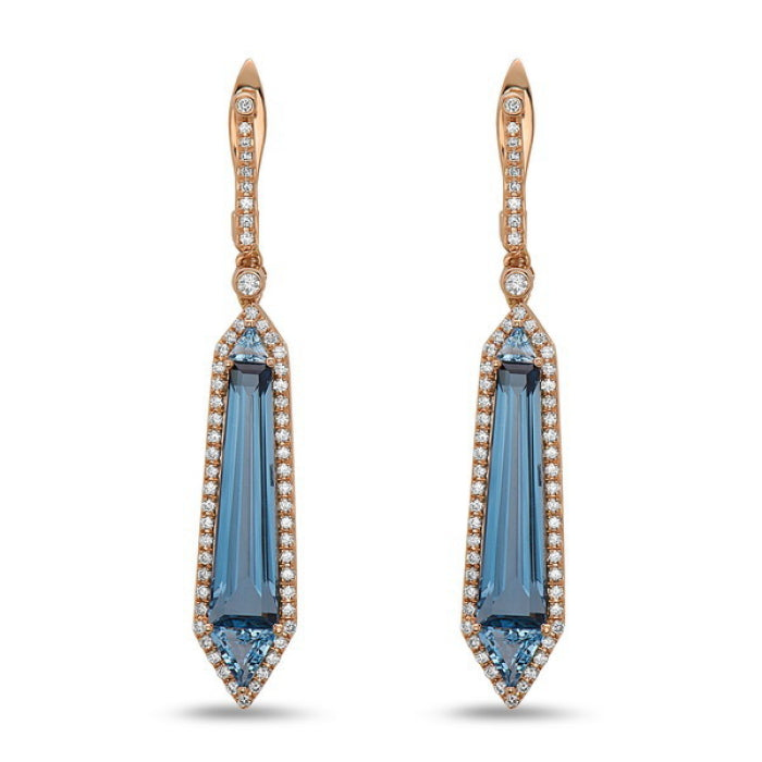 Blue topaz drop earrings with diamonds.