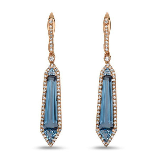 Blue topaz drop earrings with diamonds.