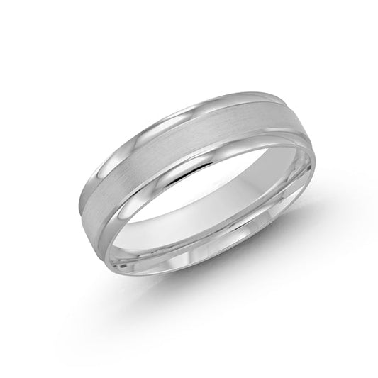 White gold carved band, polished satin finish.