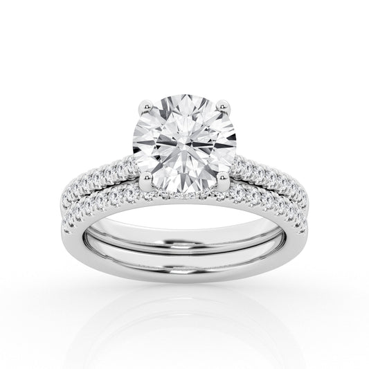 Round lab-grown diamond ring, white gold setting.
