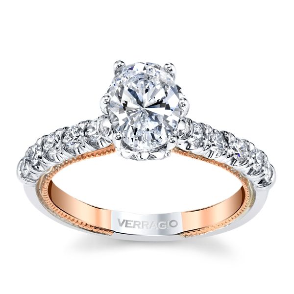 14K white-rose gold diamond engagement ring, 42 diamonds, 0.54ctw.