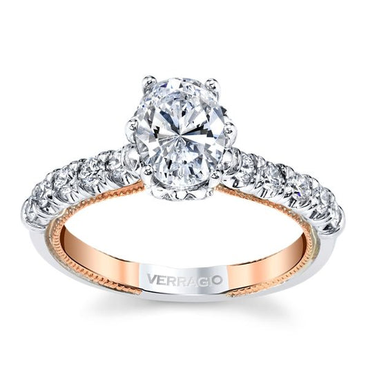 14K white-rose gold diamond engagement ring, 42 diamonds, 0.54ctw.