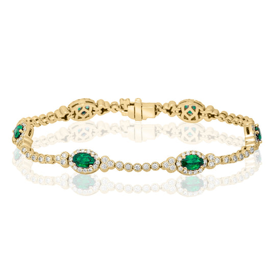 ReMARKable Designs Color Gemstone Bracelet in 14 Karat White Gold with 6 Oval Emeralds 2.49ctw