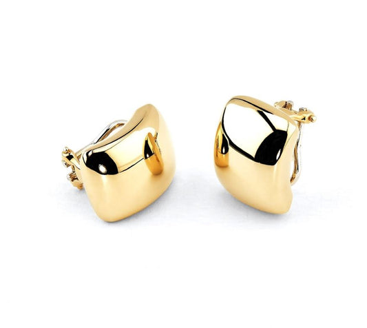14K yellow gold polished huggie earrings.