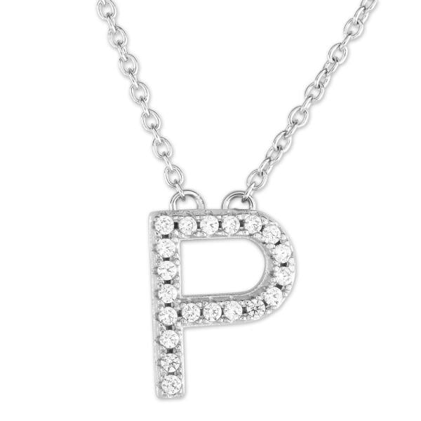 Sterling silver necklace with cubic zirconia initial.