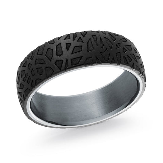 Black geometric textured tantalum carbon fiber band.