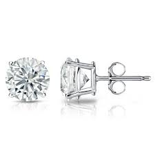Round diamond studs in white gold setting.