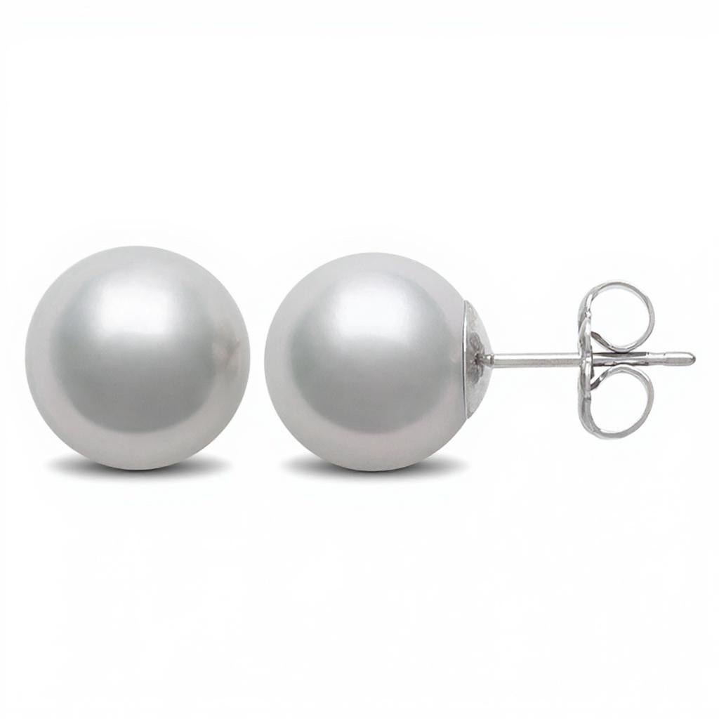 South Sea pearl stud earrings in white gold.