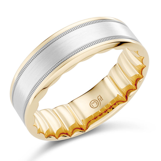 14K white gold carved band, polished finish.