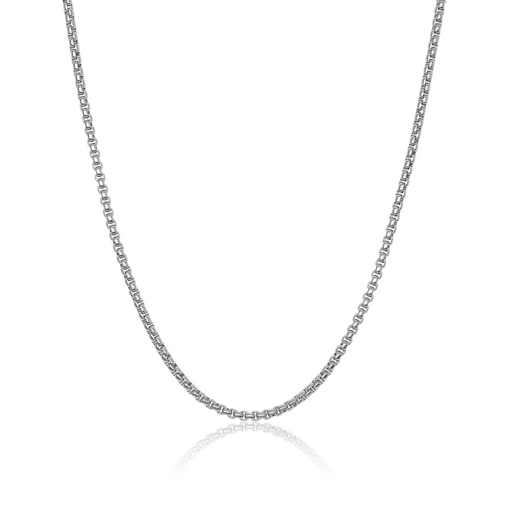 Stainless steel round box chain necklace.