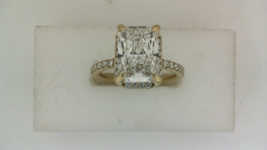 ReMARKable Designs Side Stone Lab-Grown Diamond Complete Engagement Ring in 14 Karat Yellow Gold, Size 7