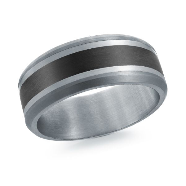 Tantalum white-black carved men's band.
