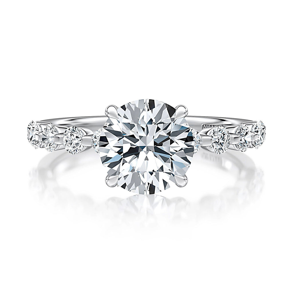 14K white gold ring with round diamonds.