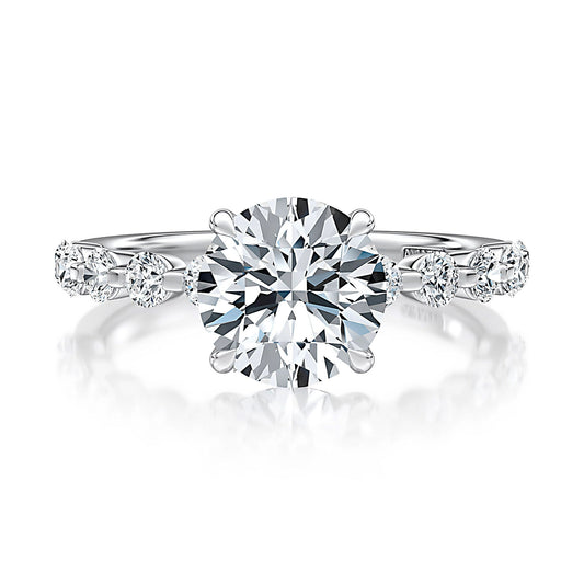 14K white gold ring with round diamonds.