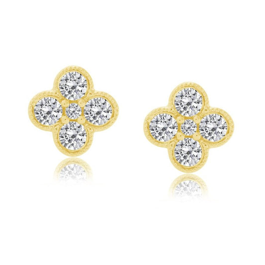 Yellow gold earrings with diamond floral design.
