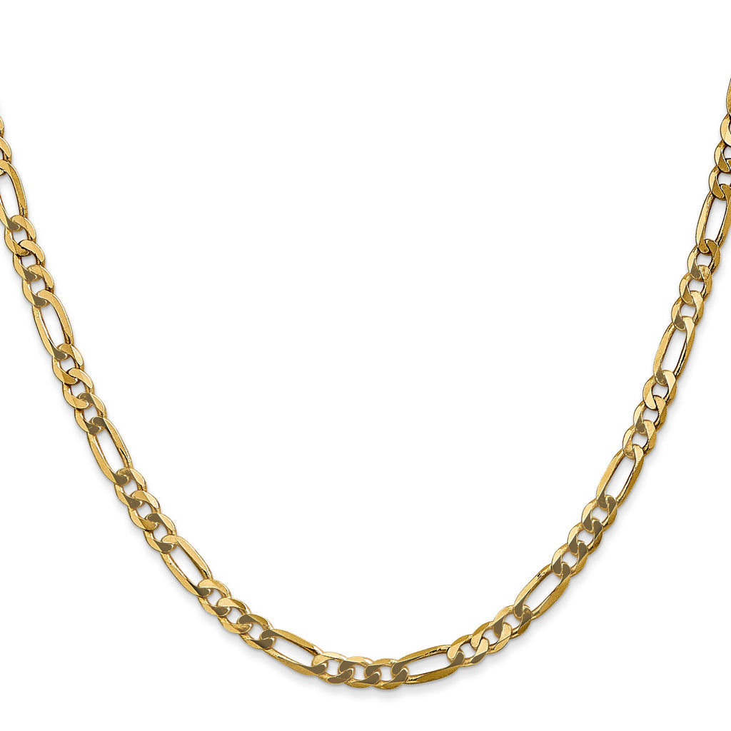 14K yellow gold Figaro chain, polished finish.