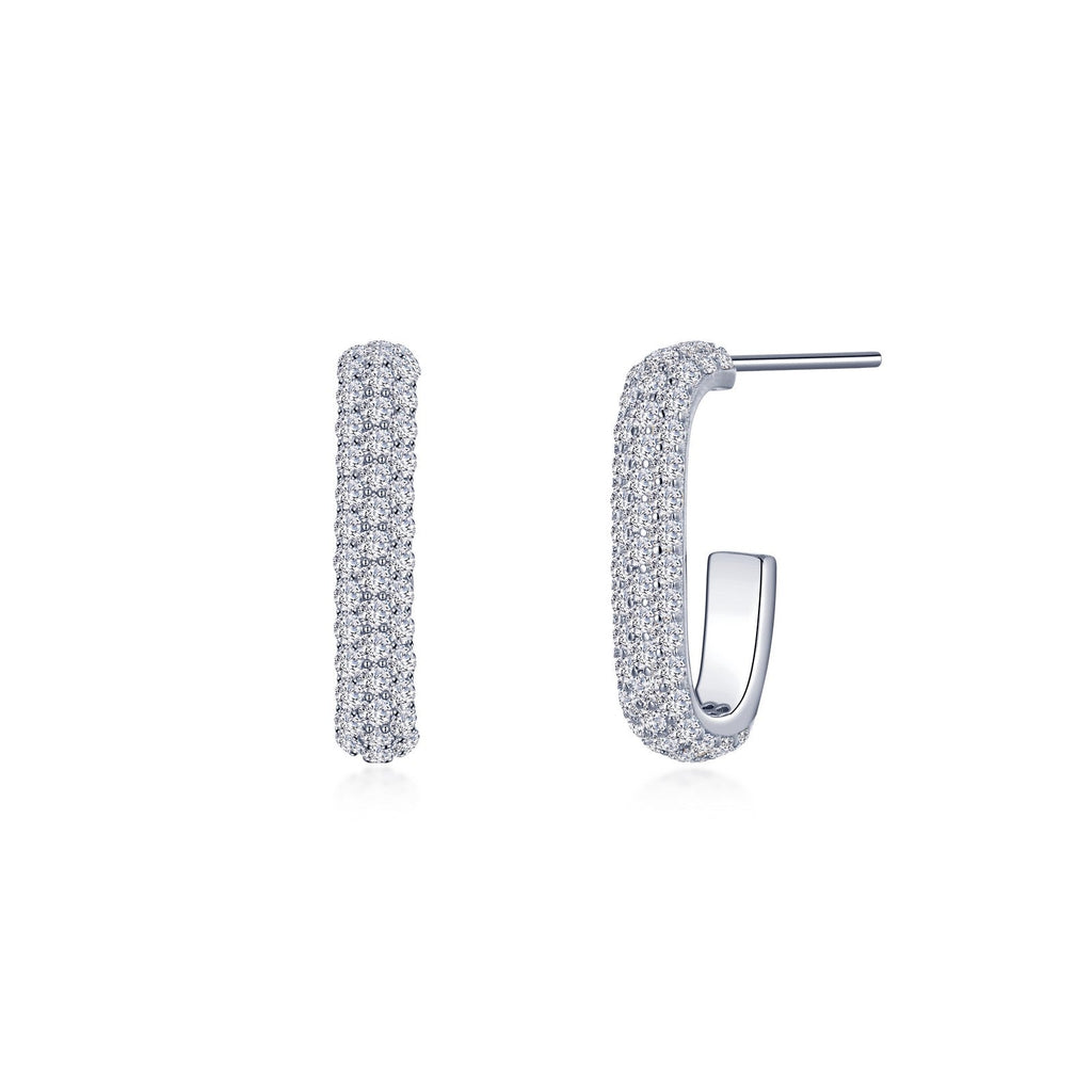 Simulated diamond J Hoop earrings in silver.