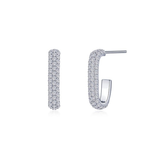 Simulated diamond J Hoop earrings in silver.