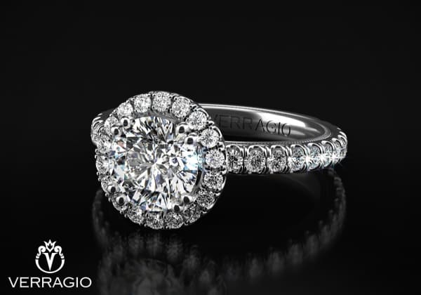 Verragio diamond halo engagement ring in 14K white gold.