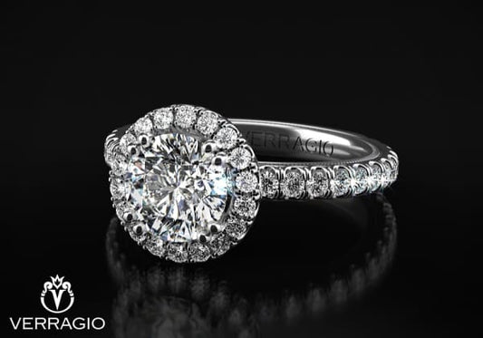 Verragio diamond halo engagement ring in 14K white gold.