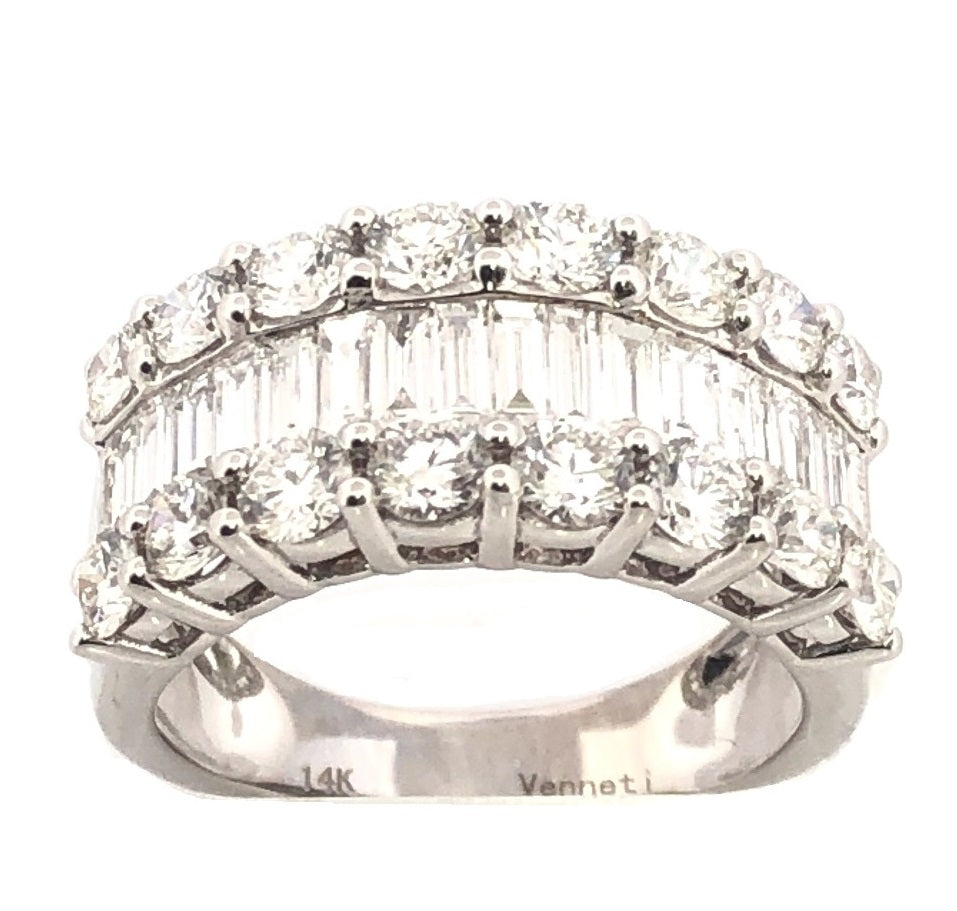 14K white gold diamond band with baguettes.