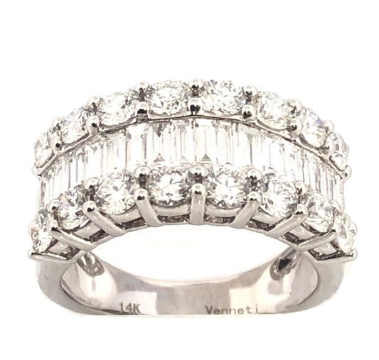 14K white gold diamond band with baguettes.