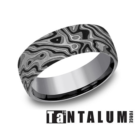 Tantalum black-grey carved band, satin finish.