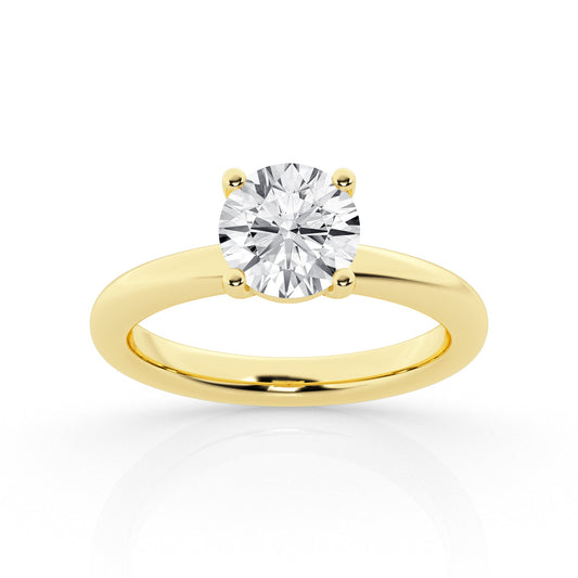 ReMARKable Designs Solitaire Lab-Grown Diamond Complete Engagement Ring in 14 Karat Yellow Gold with 4.13ct Round Center Lab-Grown Diamond, Color: G, Clarity: VS2, Size 7