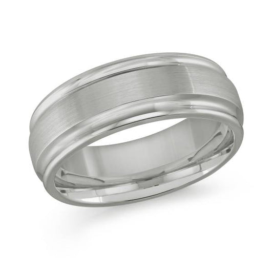 Tungsten carbide grey carved men's band.