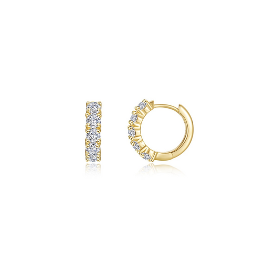 Yellow sterling silver huggie earrings with diamonds.