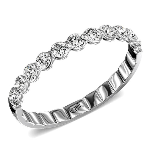 Round diamond yellow gold wedding band.