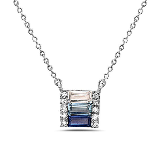 Baguette sapphire and topaz necklace.